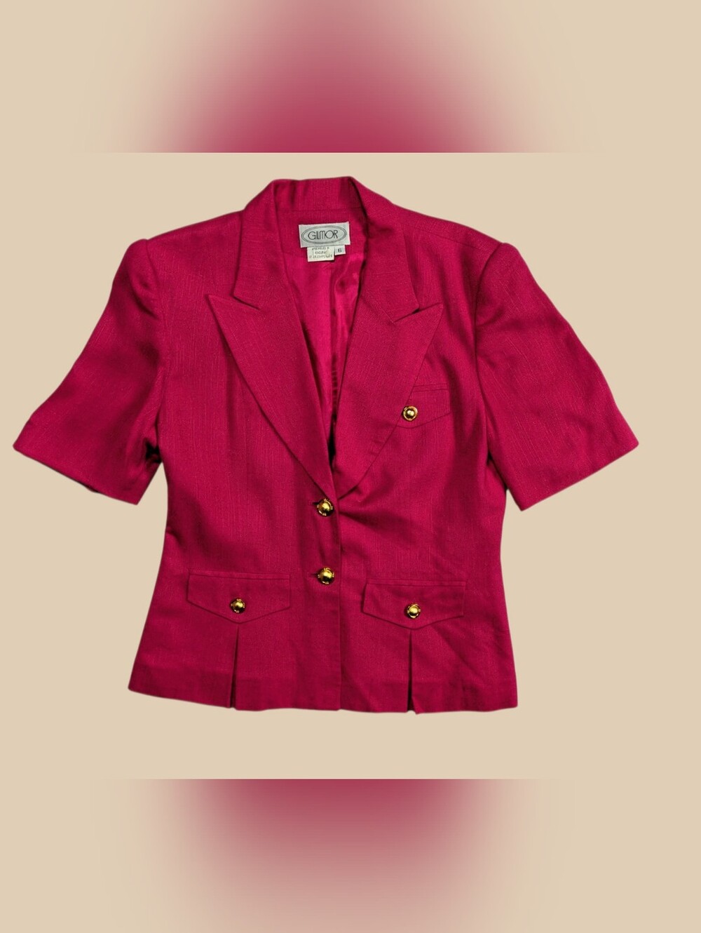 80s Gilmor Fuchsia Short-Sleeve Tailored Blazer